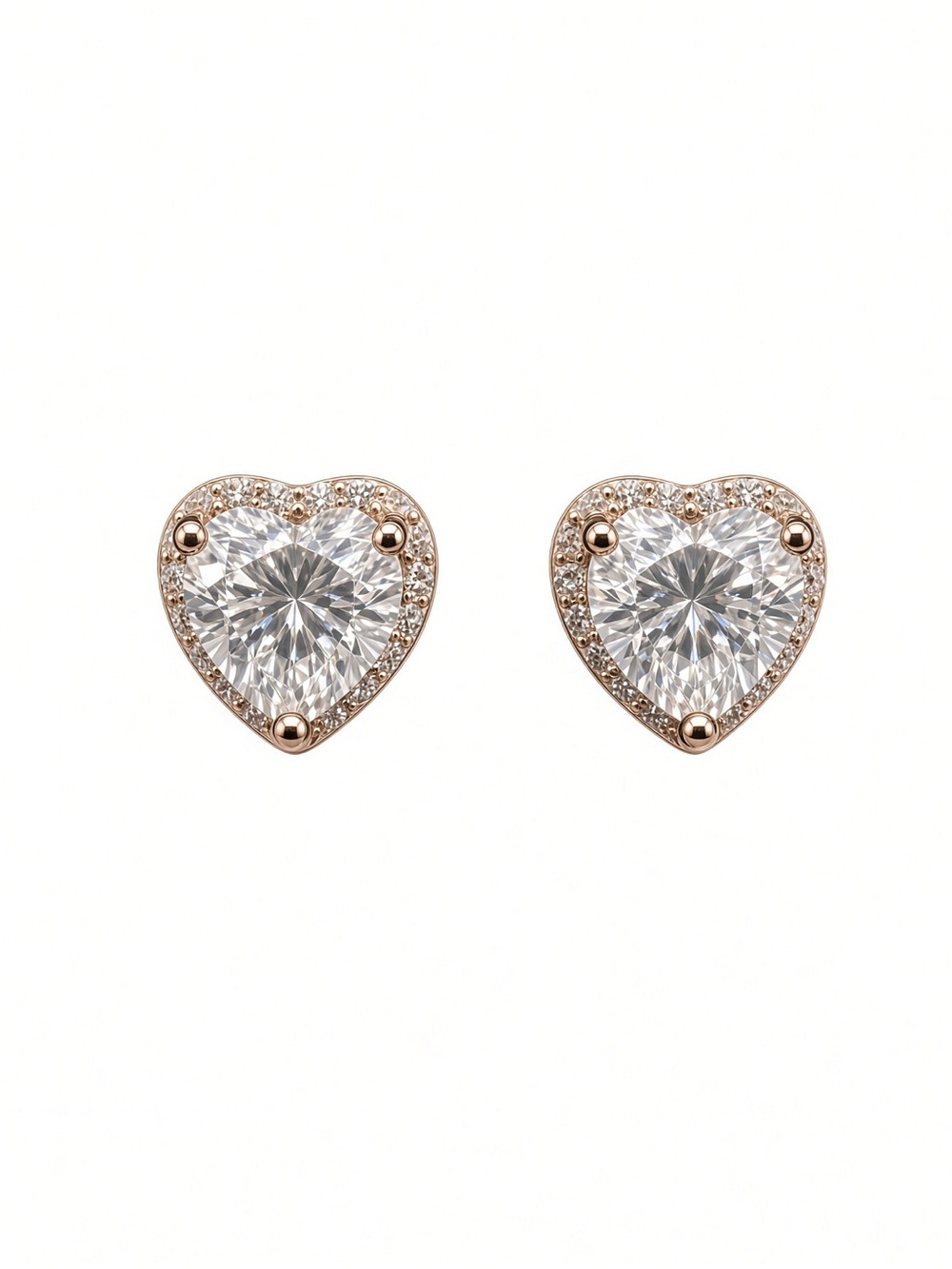 NWT Rose Gold Heart Halo S925 Moissanite Stud Earrings